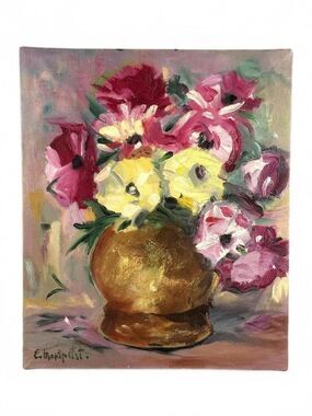 Vintage Oil Painting Still Life Impressionist Floral Bouquet Edouard Montpetit